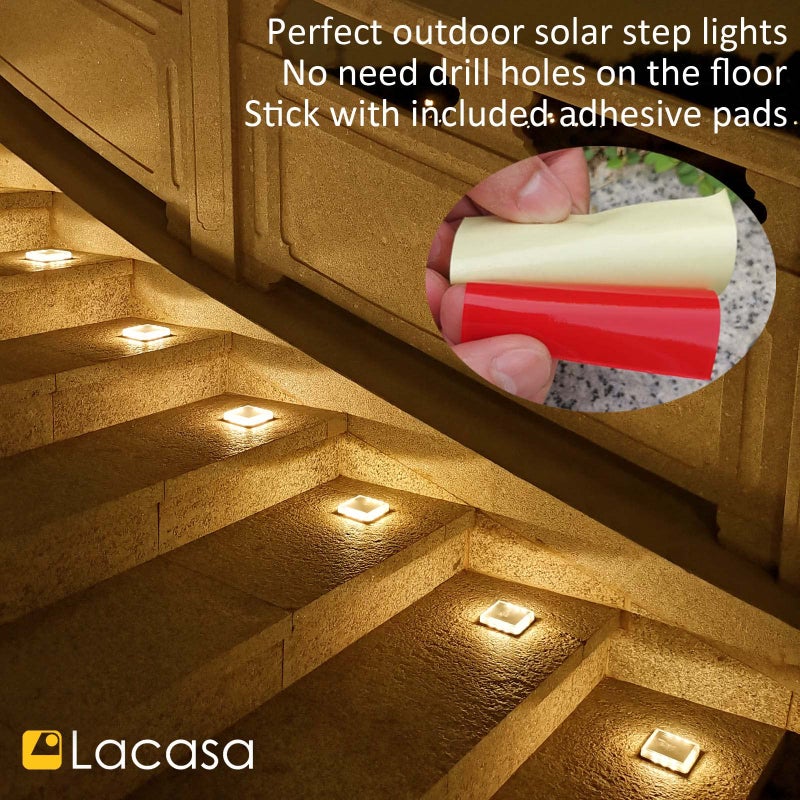 Lacasa Solar Step Lights, 4-Pack 50LM 3000K Warm White LED Solar Deck Lights, Outdoor Solar Powered Step Lights, IP68 Waterproof for Garden Stairs Ground Driveway Pathway - Image 5